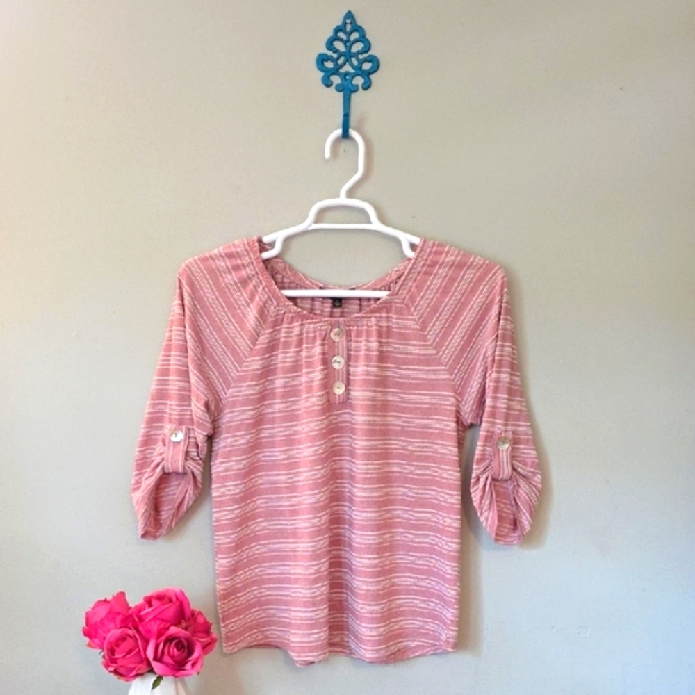 Adrienne Vittadini Pink & White Stripe Top Size XL (NWT)